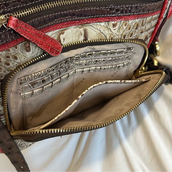 BRAHMIN Chic Brown Cream and Red Crocodile Crossbody - Picture 9 of 11